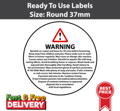 CARPET FRESHENER safety warning stickers labels