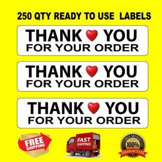 300 QTY Thank You For Your Order / Purchase Rectangle Stickers - Labels - White